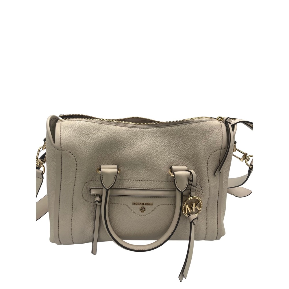 Michael Kors Carine Medium Pebbl Leathr Satchel Taupe Gold Hrdwre Handbag KPN666